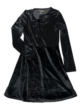 Urban Republic Black Velvet Long-Sleeve Dress with Sparkle Dots Girls 14